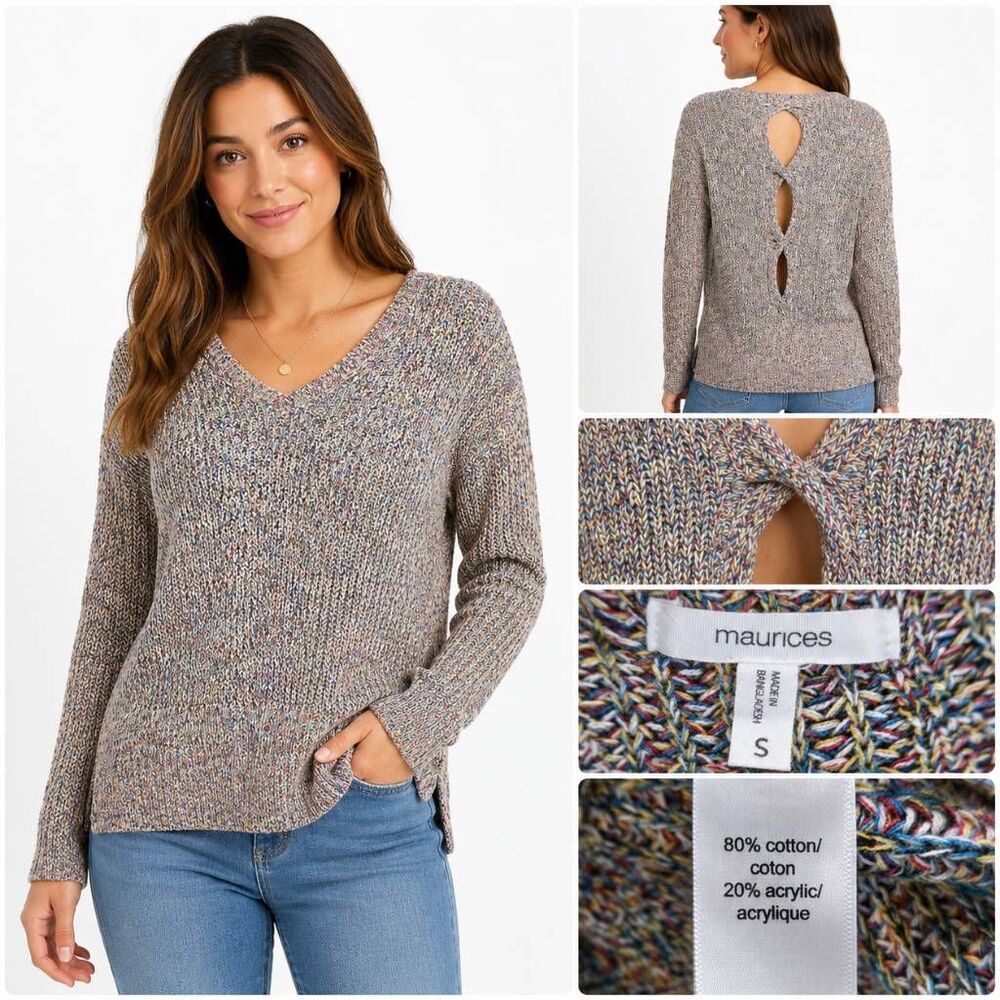 Maurices S Multicolor Knit Sweater Cutout Open Back Cotton